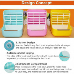 1pc Hay Feeder, 2 in 1 Food and Hay Feeder Rack for Rabbit, Guinea Pig and Other Small Animals (Blueyellowpink) (D-V2)