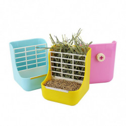 1pc Hay Feeder, 2 in 1 Food and Hay Feeder Rack for Rabbit, Guinea Pig and Other Small Animals (Blueyellowpink) (D-V2)