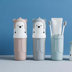 Cartoon Bear Mouthwash Cup with Lid Dustproof Dormitory Washing Supplies
