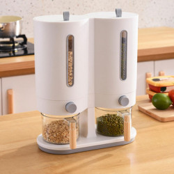 Kitchen Rice Bucket Double Barrel Grain Storage Bucket Kitchen Metering Grain Storage Box Pet Food Container