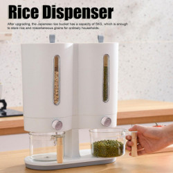 Kitchen Rice Bucket Double Barrel Grain Storage Bucket Kitchen Metering Grain Storage Box Pet Food Container