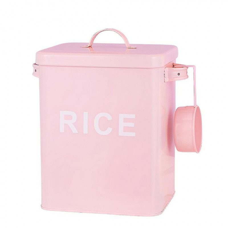Metal Canister Rice Buckets Grain Case Lid Scoop Pet Dog Food Room