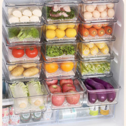 Clear Fridge Organiser Stackable Kitchen Food Storage Box Container With Lid