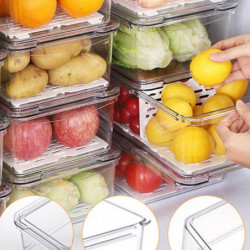 Clear Fridge Organiser Stackable Kitchen Food Storage Box Container With Lid