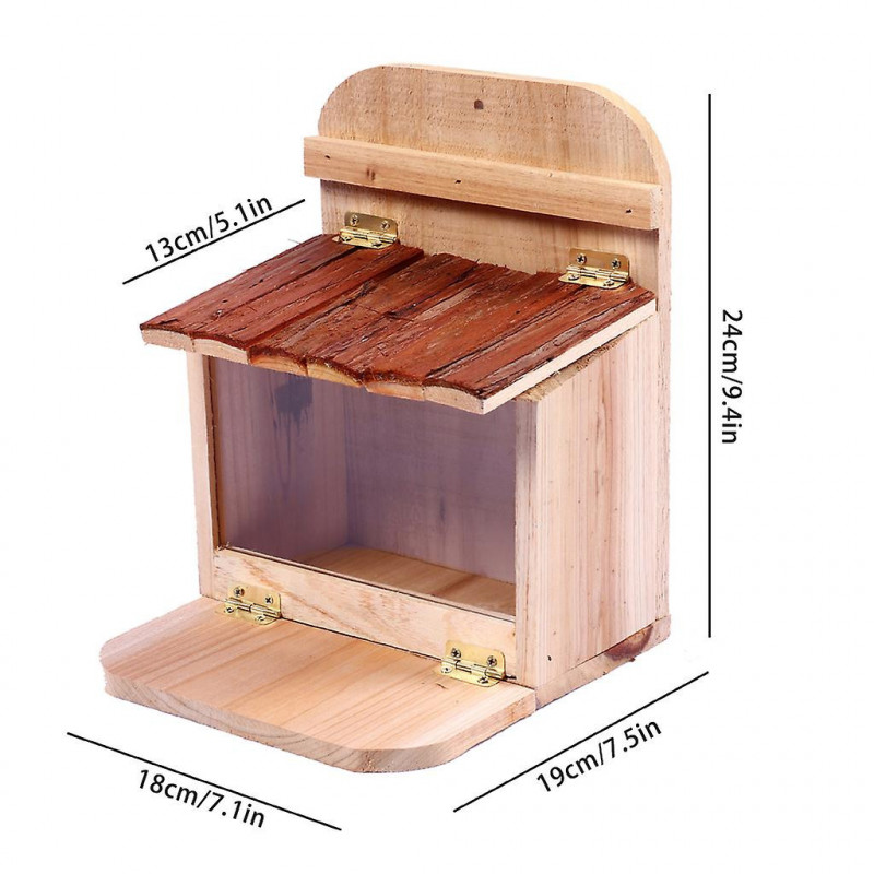 Squirrel Feeder For Outside Natural Wood Feeding Box With Lid Easy To Clean