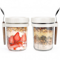 White 12 Oz Overnight Oatmeal Jar Set With Lid And Spoon, Large Capacity Airtight Oatmeal Containers With [...]