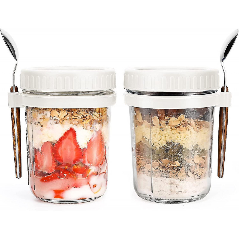 White 12 Oz Overnight Oatmeal Jar Set With Lid And Spoon, Large Capacity Airtight Oatmeal Containers With [...]