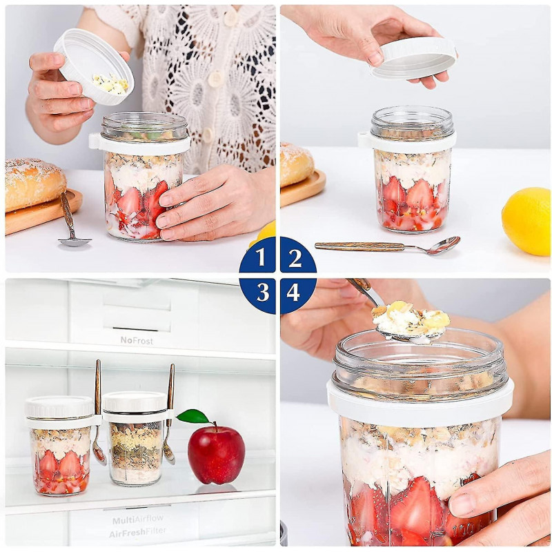 White 12 Oz Overnight Oatmeal Jar Set With Lid And Spoon, Large Capacity Airtight Oatmeal Containers With [...]
