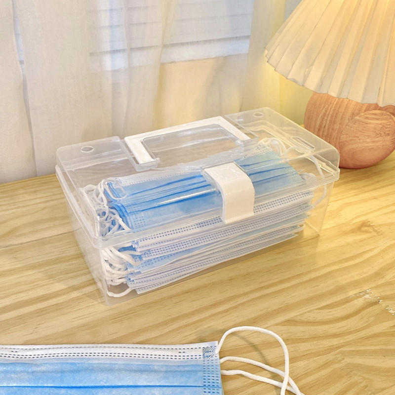 Storage Box Dust-proof Visible Plastic Large Capacity Face Cover Container For Dorm