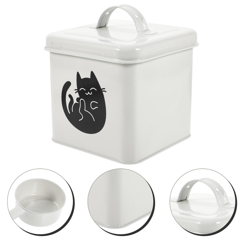 Large-capacity Pet Food Storage Box Multi-functional Iron Cat Snack Bucket Dog Snack Bin with Sppon