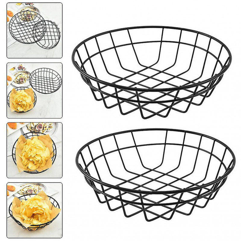2Pcs Simple Iron Storage Basket Fruit Dessert Snacks Basket Kitchen Food Container