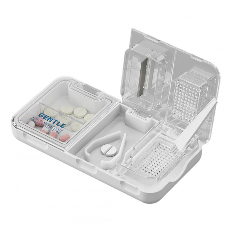 3 in 1 Tablet Cutter with Transparent Lid Moisture-proof Medicine Crusher Cutter for Small/Large tablet