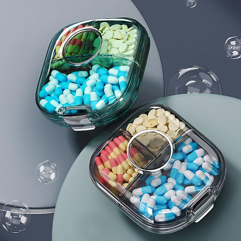 4-Grid Medicine Box with Buckle Moistureproof Transparent Tablets Store Case for Journey