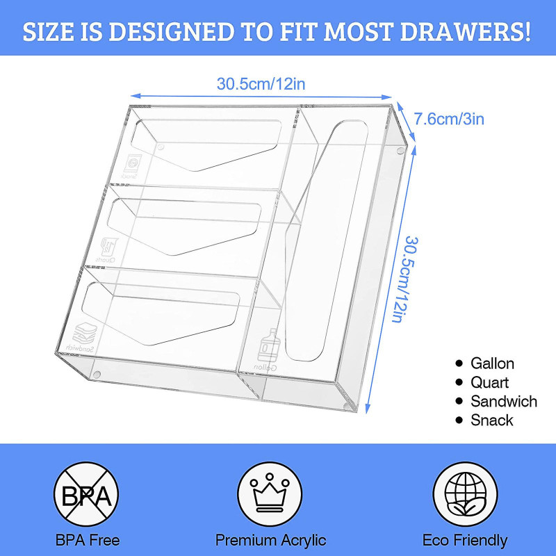Bag Storage Organizer Box Bag Dispenser Holder For Gallon Quart Snack Bags