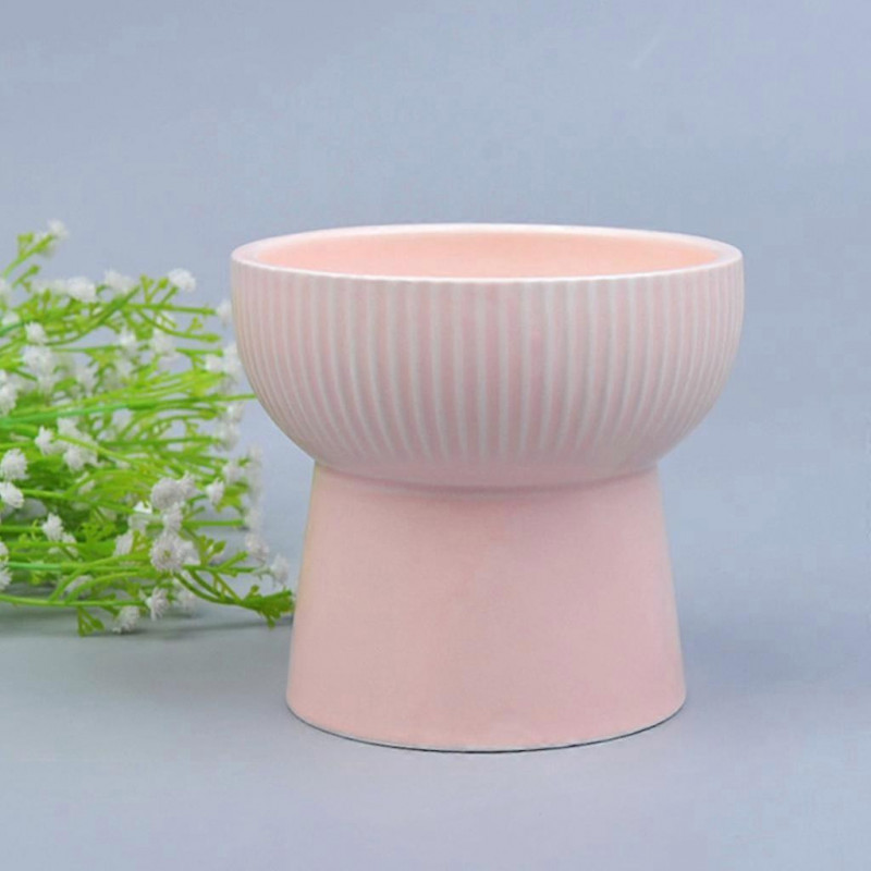 Ceramic Raised Elevated Bowl Pet Cats Dogs Food Water Dish Stress Free Porcelain Feeding Dispenser Container