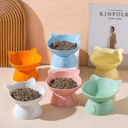 Pet Dog Bowl Cat Food Oblique Mouth Bowl Ceramic High Foot Protection Cervical Vertebra High Quality