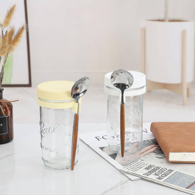 350 / 600ml Grande capacité Pots d’avoine de nuit avec couvercle et cuillère de haute qualité