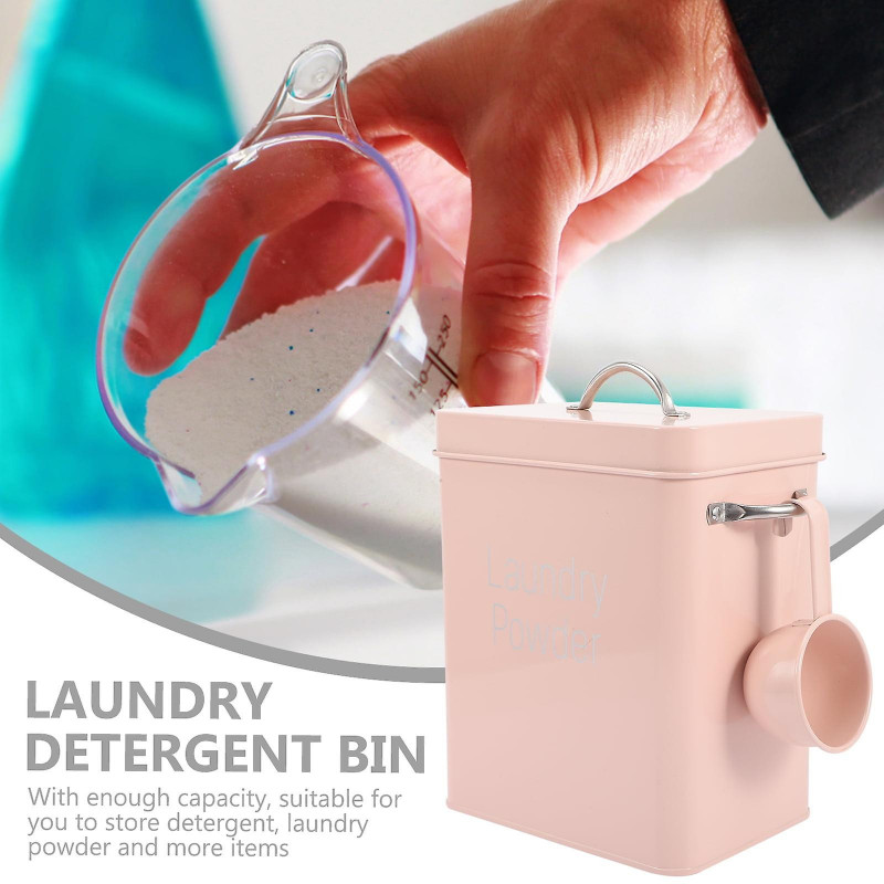 Washing Powder Bucket Container for Dog Food Detergent Laundry Tin Case Filling Pink Wrought Iron