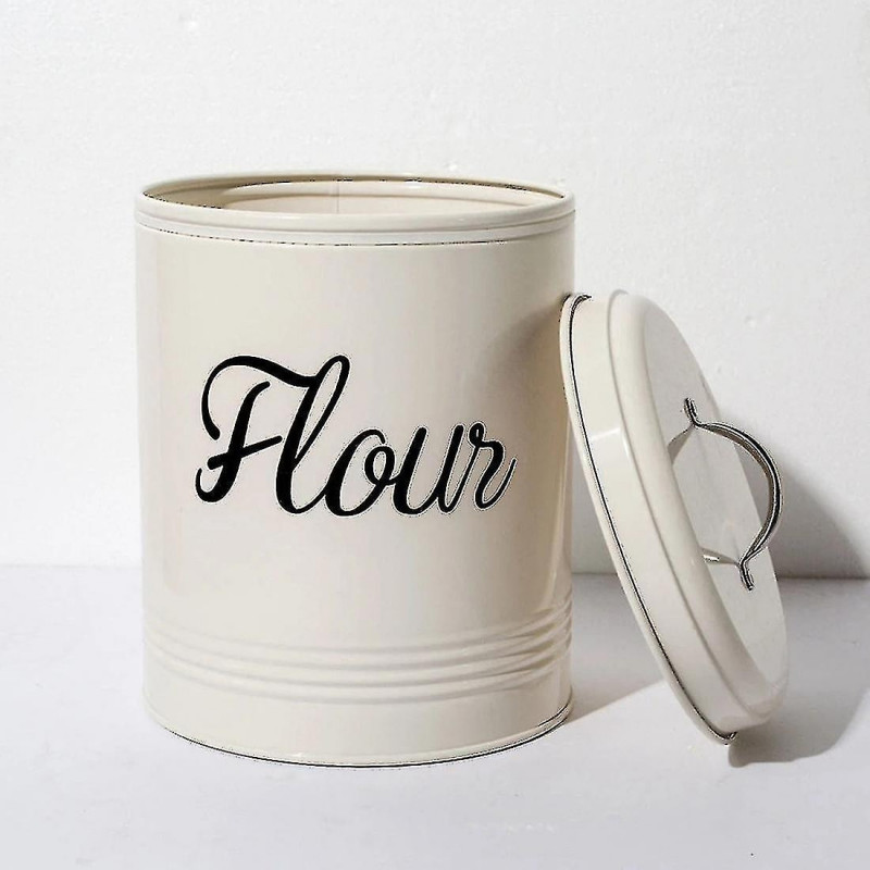 Pot de stockage de farine alimentaire en métal blanc 5l Récipient 5l avec couvercle hermétique, XXF durable