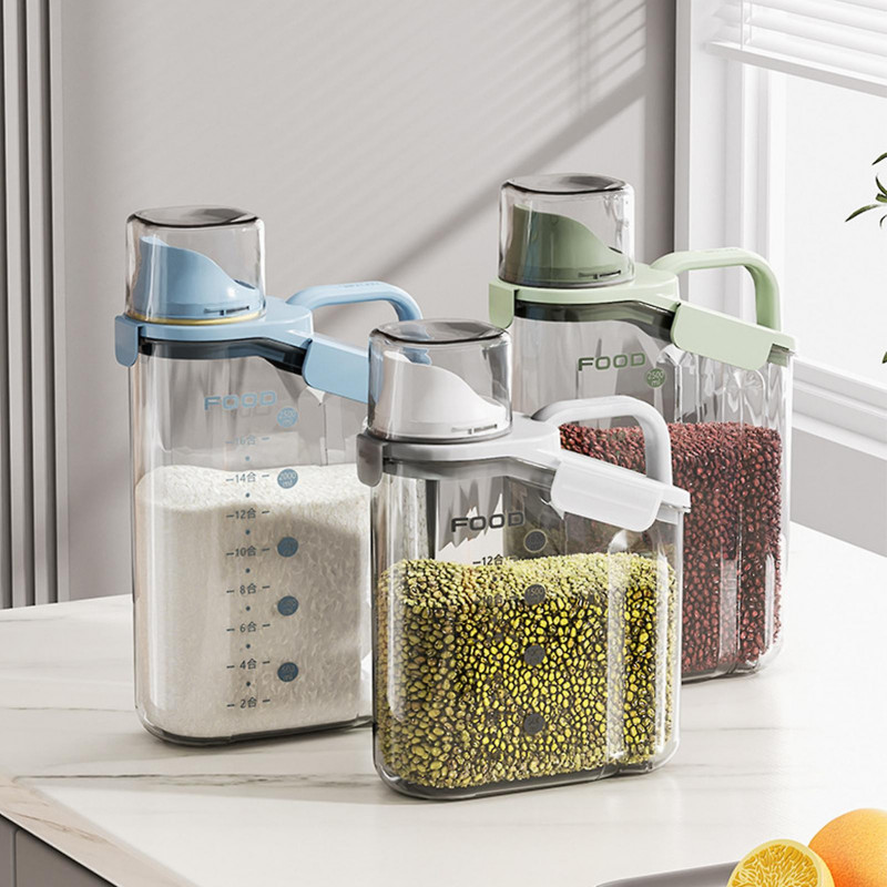 Distributeur de riz Corps transparent Réservoirs scellés Bac à ingrédients avec poignée et tasse Cadeaux de [...]