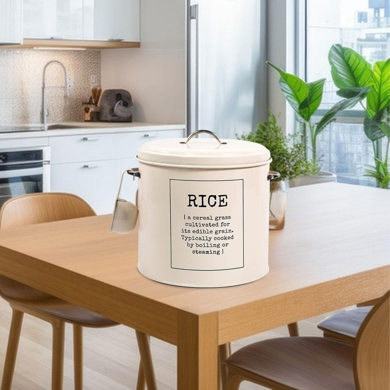 Metal Rice Storage Box, Round Rice Container With Lid And Handle,sealed Food Storage Bin For Kitchen,countertop [...]