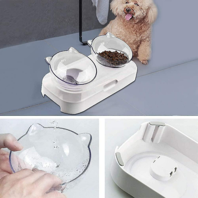 Double Cat Bowl Raised Stand Pet Food Water Bowls For Dog Puppy Transparent