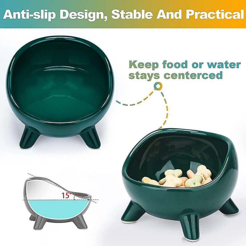 Cat Bowl Ceramic Raised Bowl For Cat/puppy, Angled Orthopedic Bowl For Adult Cat/kitten Fo