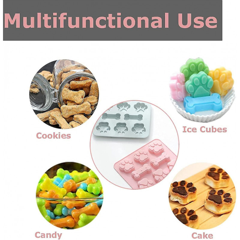 Moule de friandise pour chiot en silicone - Patte mignonne et os en forme de 2 en 1 - Facile à nettoyer, je