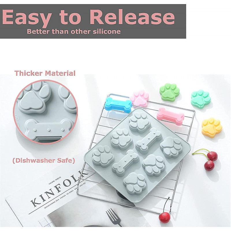 Moule de friandise pour chiot en silicone - Patte mignonne et os en forme de 2 en 1 - Facile à nettoyer, je