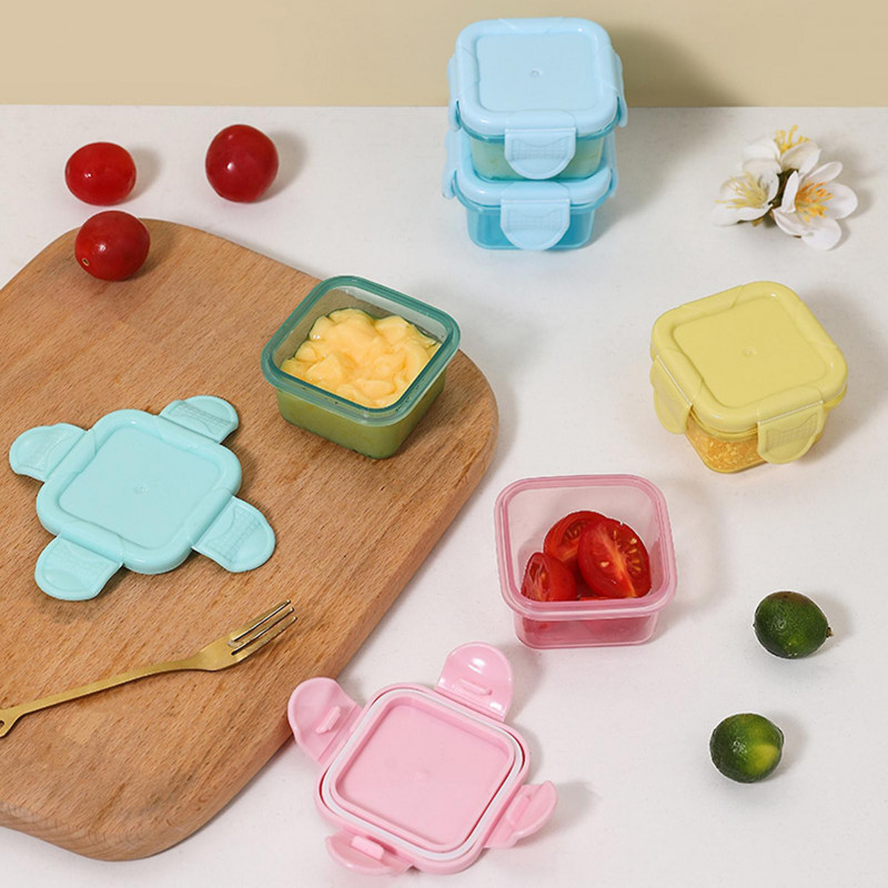 4Pcs Food Container Transparent Good Sealing Buckle Lid Design Stackable BPA-free Mini Fridge Crisper Storage Box