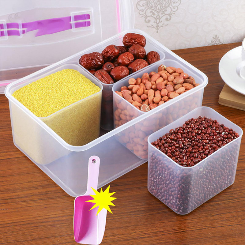 Sealing Food Storage Box with Lid Food Grade BPA Free Handle Design Transparent Fresh-Keeping Box Grain Container