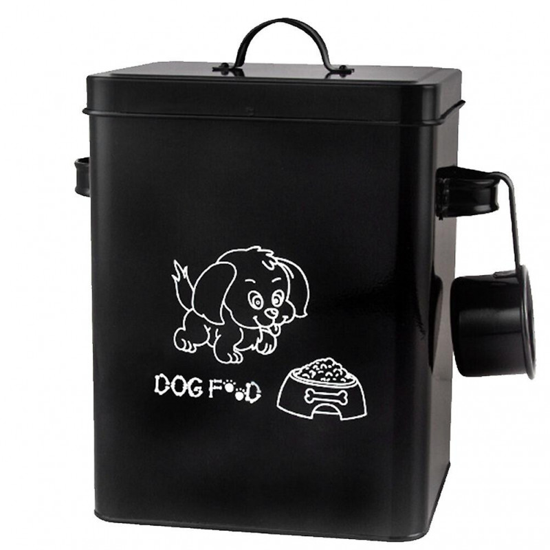 Lidded Pet Food Container Dog Food Storage Bin Large Capacity Food Bucket (Black)