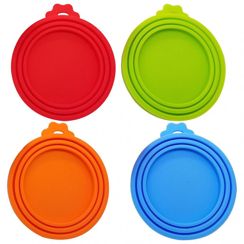 4pcs Pet Food Can Fresh-keeping Covers Silicone Can Lids Dog Food Can Covers