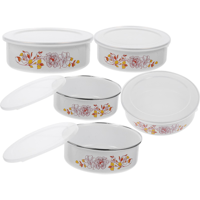 5Pcs Enamel Food Storage Bowls Fresh-keeping Bowls Lidded Food Containers Enamel Preservation Bowls