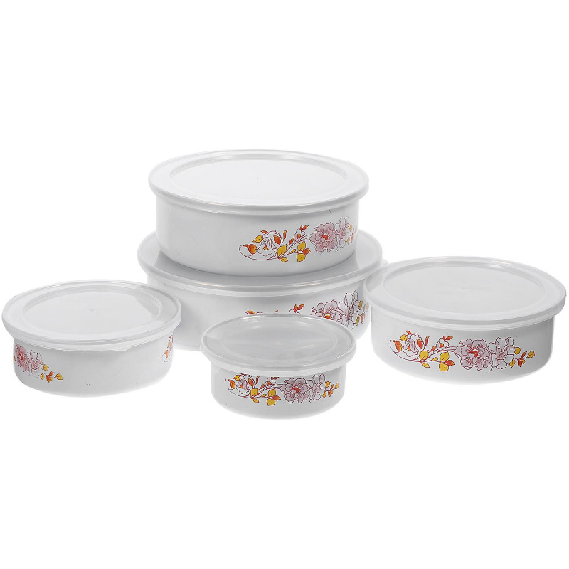 5Pcs Enamel Food Storage Bowls Fresh-keeping Bowls Lidded Food Containers Enamel Preservation Bowls