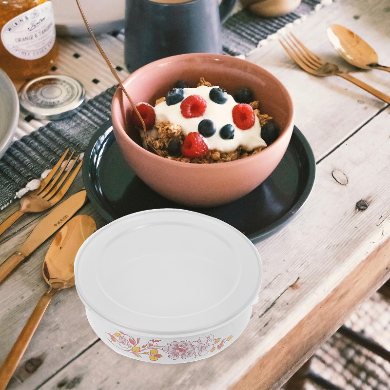5Pcs Enamel Food Storage Bowls Fresh-keeping Bowls Lidded Food Containers Enamel Preservation Bowls