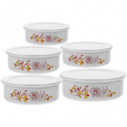 5Pcs Enamel Food Storage Bowls Fresh-keeping Bowls Lidded Food Containers Enamel Preservation Bowls