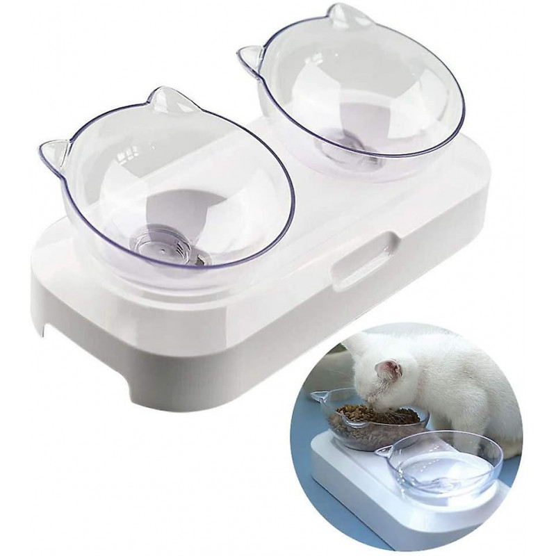 Double Cat Bowl Raised Stand Pet Food Water Bowls Pour Chien Chiot Transparent