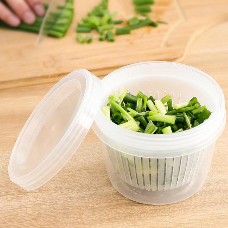 Home Food Refrigerator Draining Sealed Bowl Scallion Ginger Garlic Storage Box Q