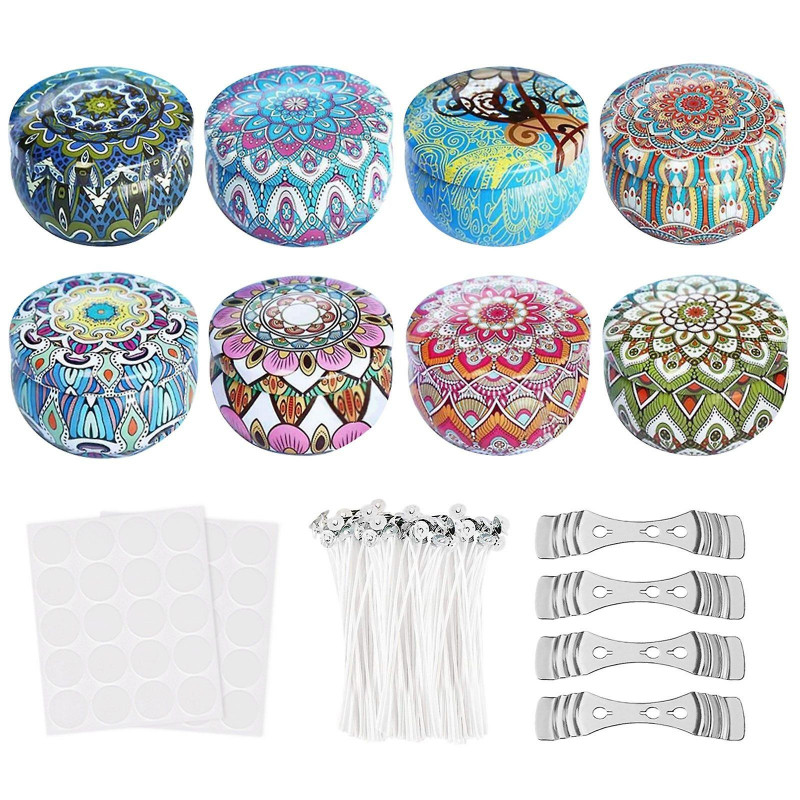 Boîtes en fer blanc vides, boîtes de conserves bocaux conteneurs et mèches autocollant