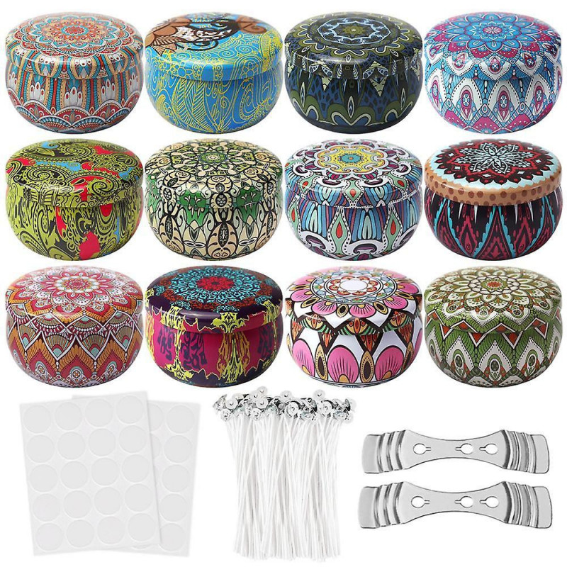 Boîtes en fer blanc vides, boîtes de conserves bocaux conteneurs et mèches autocollant