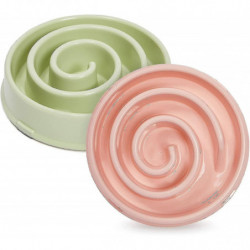 Bol interactif pour chien, plat pour animaux de compagnie Spiral Slow Feeder (rose et vert)