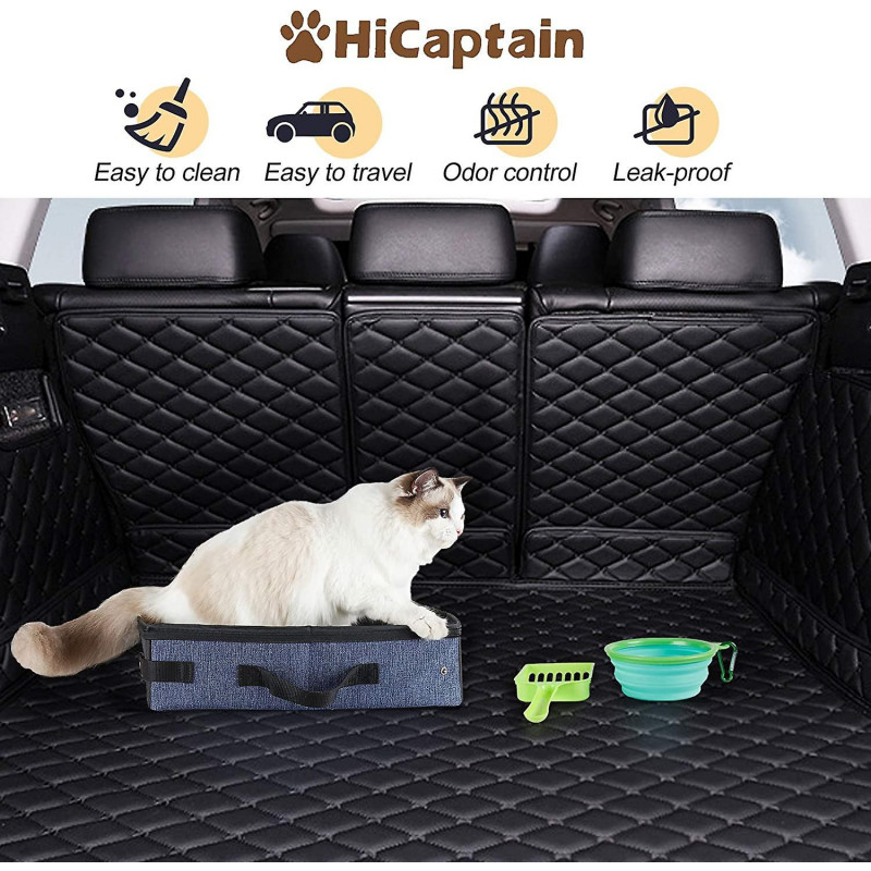 Cat Travel Litter Box with Lid and Handle Standard Portable Collapsible Litter Carrier for Cat 0(M,Black/Blue) M [...]