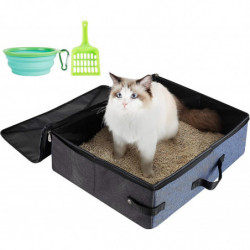 Cat Travel Litter Box with Lid and Handle Standard Portable Collapsible Litter Carrier for Cat 0(M,Black/Blue) M [...]