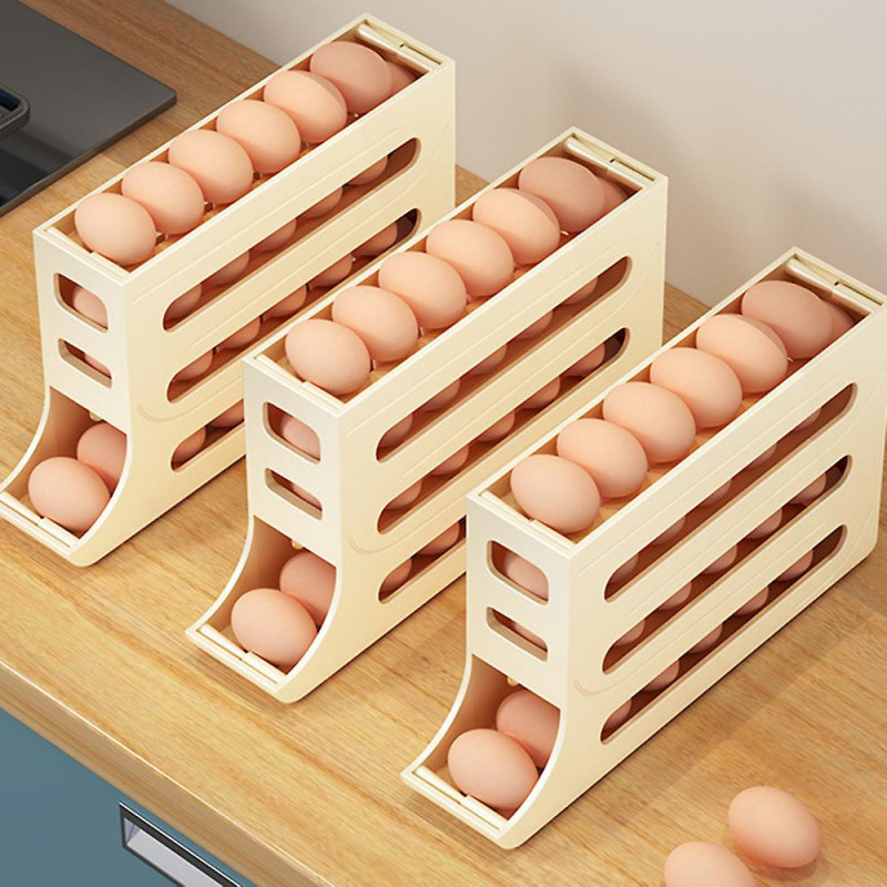 Automatic Sliding Egg Storage Box Large Capacity Portable Egg Container for Kitchen