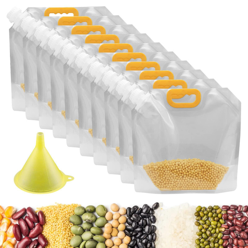 10pcs Grain Moisture Proof Sealed Bag,reusable Clear Grain Storage Suction Bags With Funnel