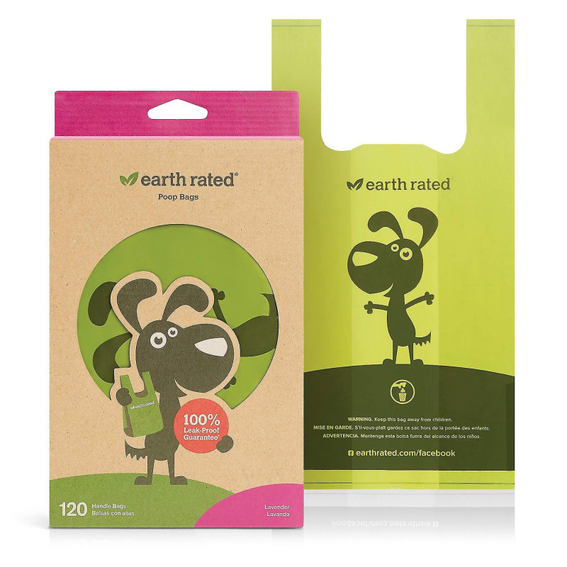 120pcs Earth Rated Dog Poo Bags avec poignées de cravate, étanche garanti, parfumé à la lavande