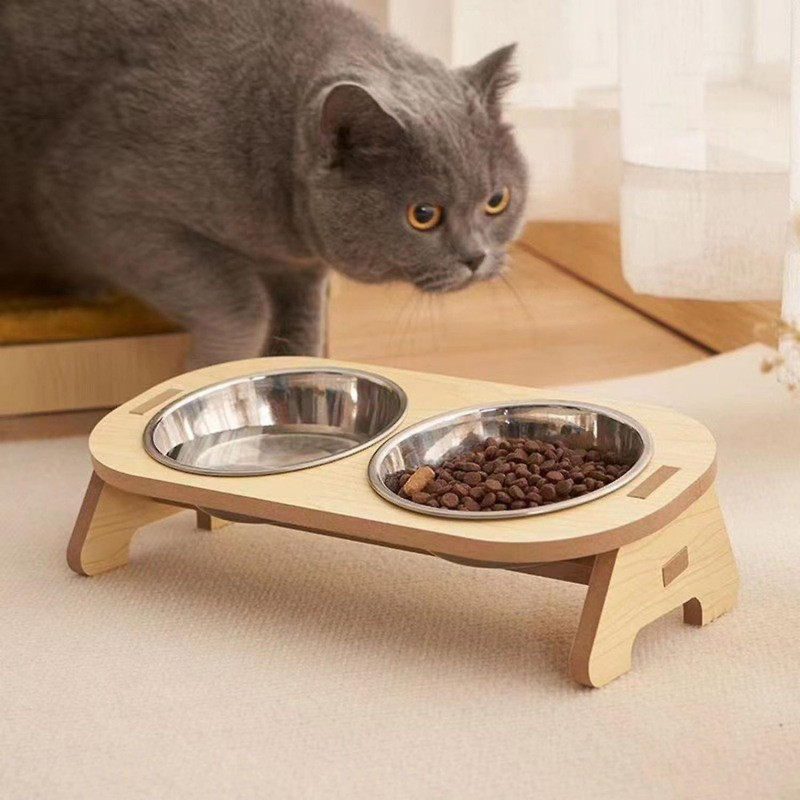 Pet Feeder Single/Double Cat Food Bowl with Anti-Knockover Design Dog Water Feeding Container for Sm