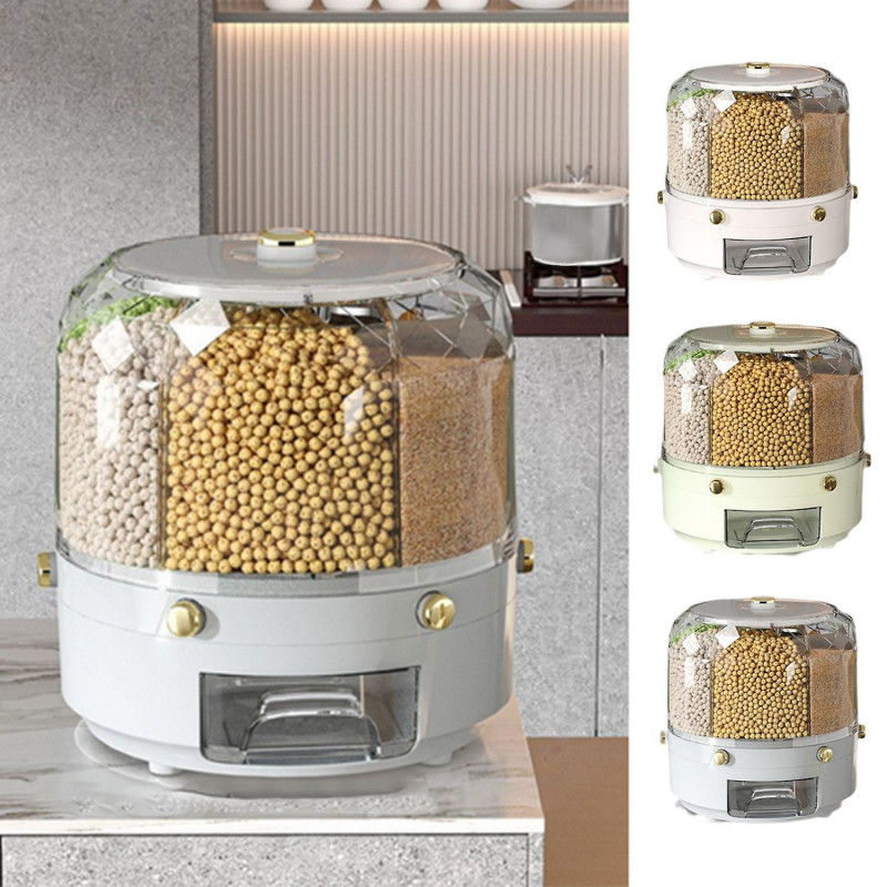 Rice Storage Holder Large Capacity One Button Opening Rotating Anti Pest Division Design Grain Jar