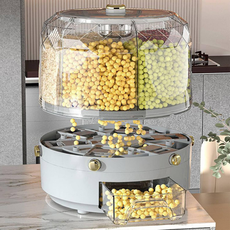 Rice Storage Holder Large Capacity One Button Opening Rotating Anti Pest Division Design Grain Jar